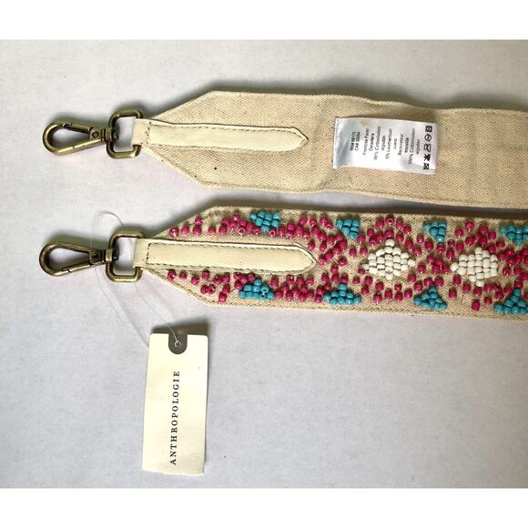 Anthropologie Belt Women’s Beaded Canvas Turquoise Pink Palm Beach Boho Casual - Picture 10 of 13